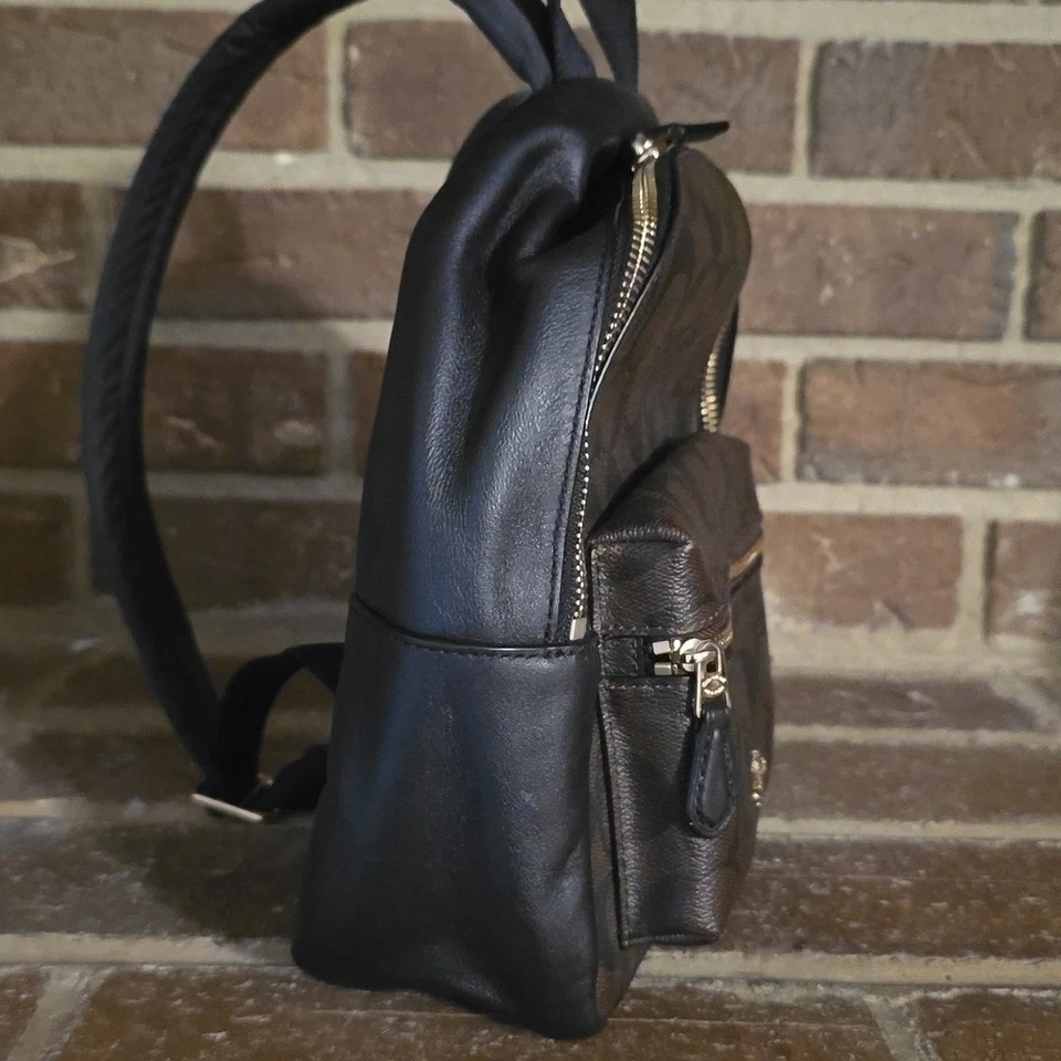 Mini mochila Coach Charlie en lona exclusiva marrón negra Foto 3 de 4