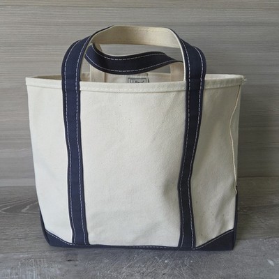 L.L.Bean Vintage Boat and Tote Bag 80s Size M White Navy Blue