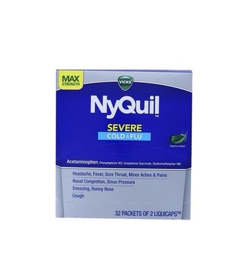 Nyquil Severe Cold & Flu 32 Packets Of 2 Liquicaps, Free Shipping, EXP: 10/2026