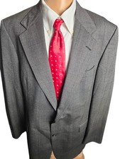 Vtg Stafford Worsted Wool Blazer Windowpane Mens 46R USA 2 Button Business