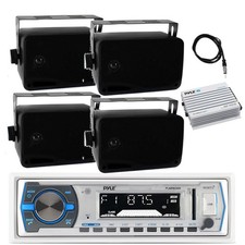 Pyle Bluetooth Marine Radio, 4x 3.5" 200W Black Speakers, Bluetooth Amp, Antenna