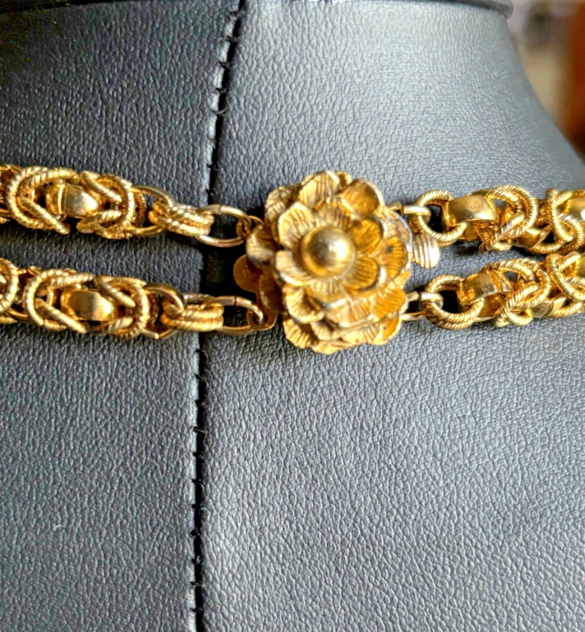 Vint Double Strand Interlocking Chain Necklace Si… - image 4