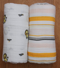 Aden Anais Set of 2 Swaddle Blankets  Lions, Birds  Stripes  47" x 47"