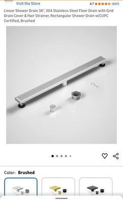 Linear Shower Drain 36'', 304 Stainless Steel Floor Drain with Grid Drain Cover 
