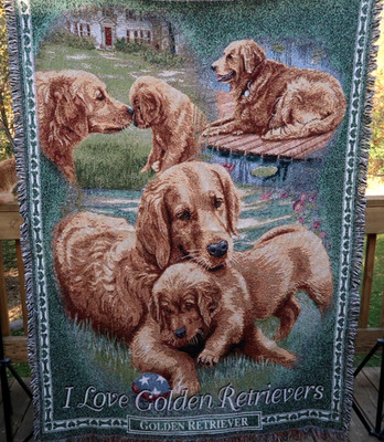 Danbury Mint Golden Retriever Afghan Throw Tapestry Blanket 49'' x 68'' + Fringe