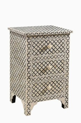 Black Bone Inlay Bedside Table Nightstand Side Table Wooden Handmade 3 drawer