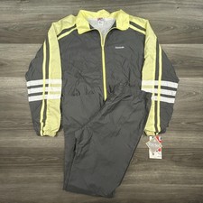 Vintage Reebok Tracksuit Mens Large Gray Yellow Tactel Warm Up Made in USA 80s