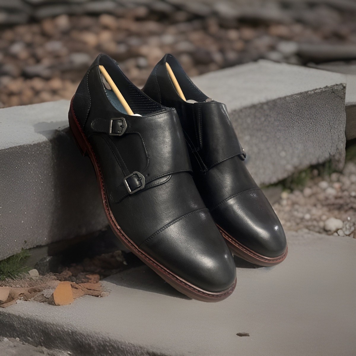 Men's Bussiere Monk Strap Slip-On -Black