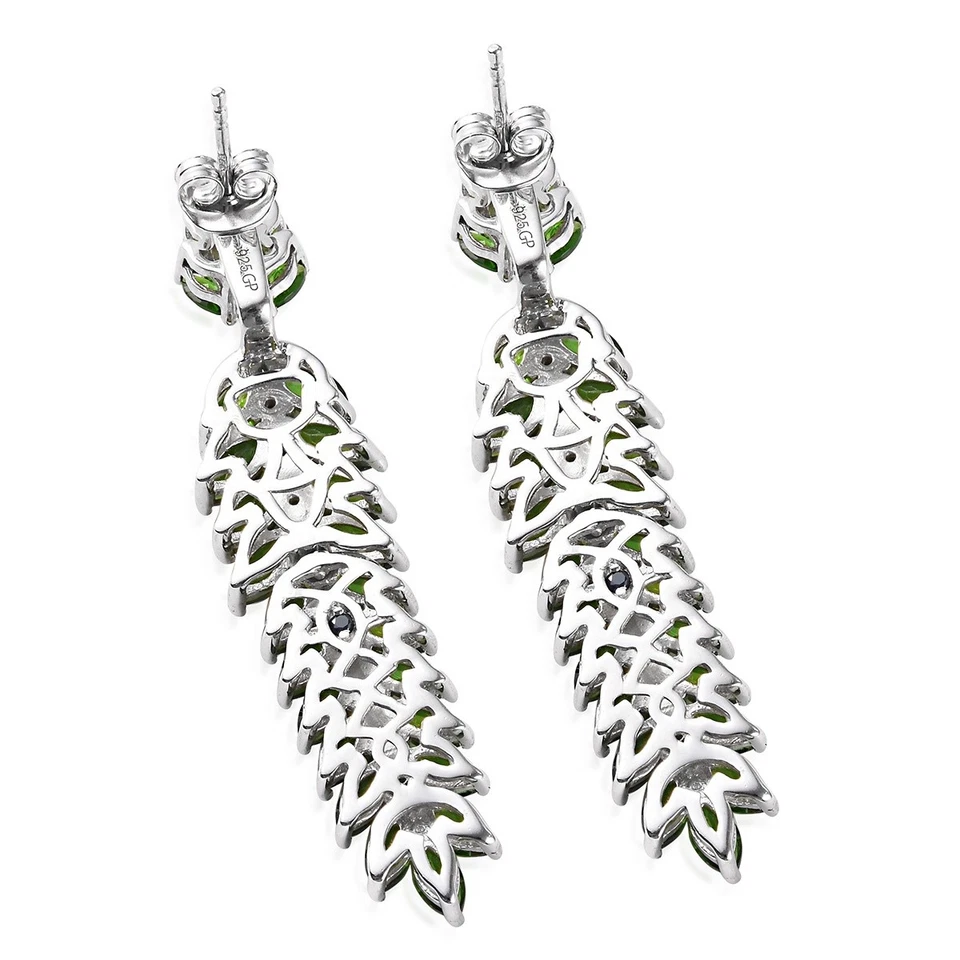 Pendientes rusos de diopsido y zafiro en platino sobre ley Foto 3 de 4