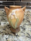 Vintage Roseville Pink Iris Pattern Orange Ceramic Vase