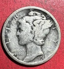 1918D US Mercury SILVER Dime FINE! "Denver" Mint! Old US Coin!