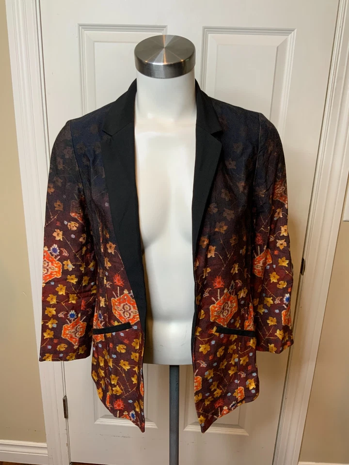 Блейзер Cartonnier Anthropologie Telluride темно-бордовый цветочный с открытой передней частью, размер 0 - Изображение 2 из 4