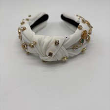 Women s White Knotted Jeweled Headband Embellished Top Hairband Twist Style