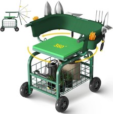 Comfortable Gardening Stool with Wheels, Adjustable Handle & Storage Solutions