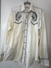 Rockmount Ranch Ivory Gabardine Western Shirt Warbonnet Embroidery Pearl Snap L