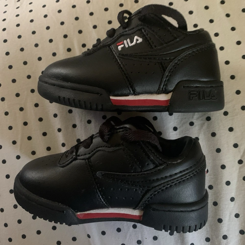 Fila Original Fitness Black Red White Toddler Baby Size 6 C - Image 3 of 4