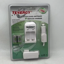 Tenergy 2 RCR123A Rechargeable LiFePO4 Batteries + RCA123A Charger NEW