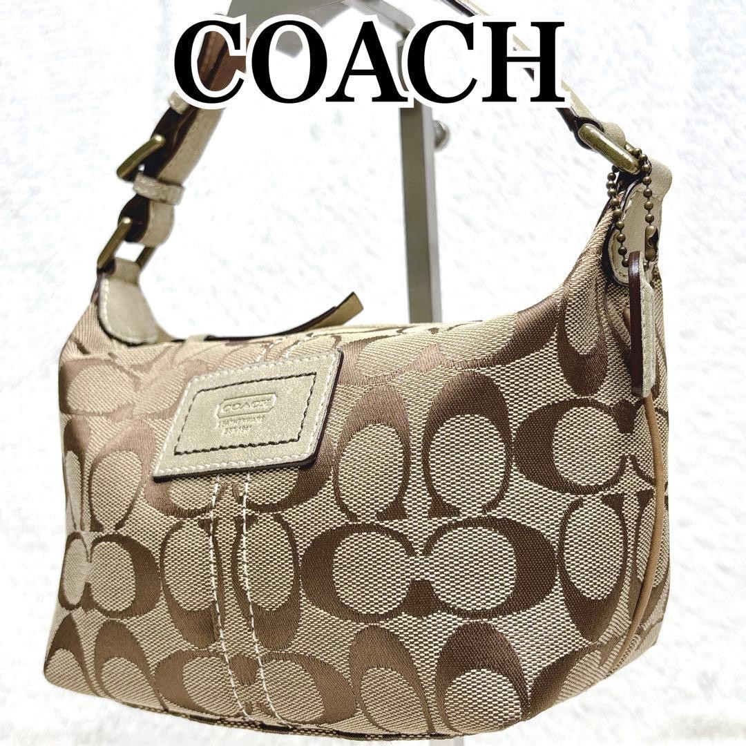 COACH Signature Mini Shoulder Bag Pouch Beige Authentic No Box 