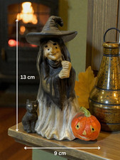 Halloween Witch Figurine Porcelain 5" Collectible with Cat & Pumpkin –Home Decor