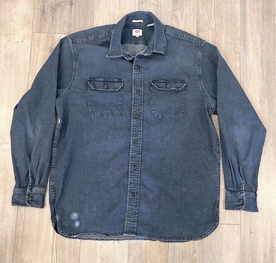Levi's Denim Stretch Button-Up Shirt Blue Chest Pocket Men's Long Sleeve L