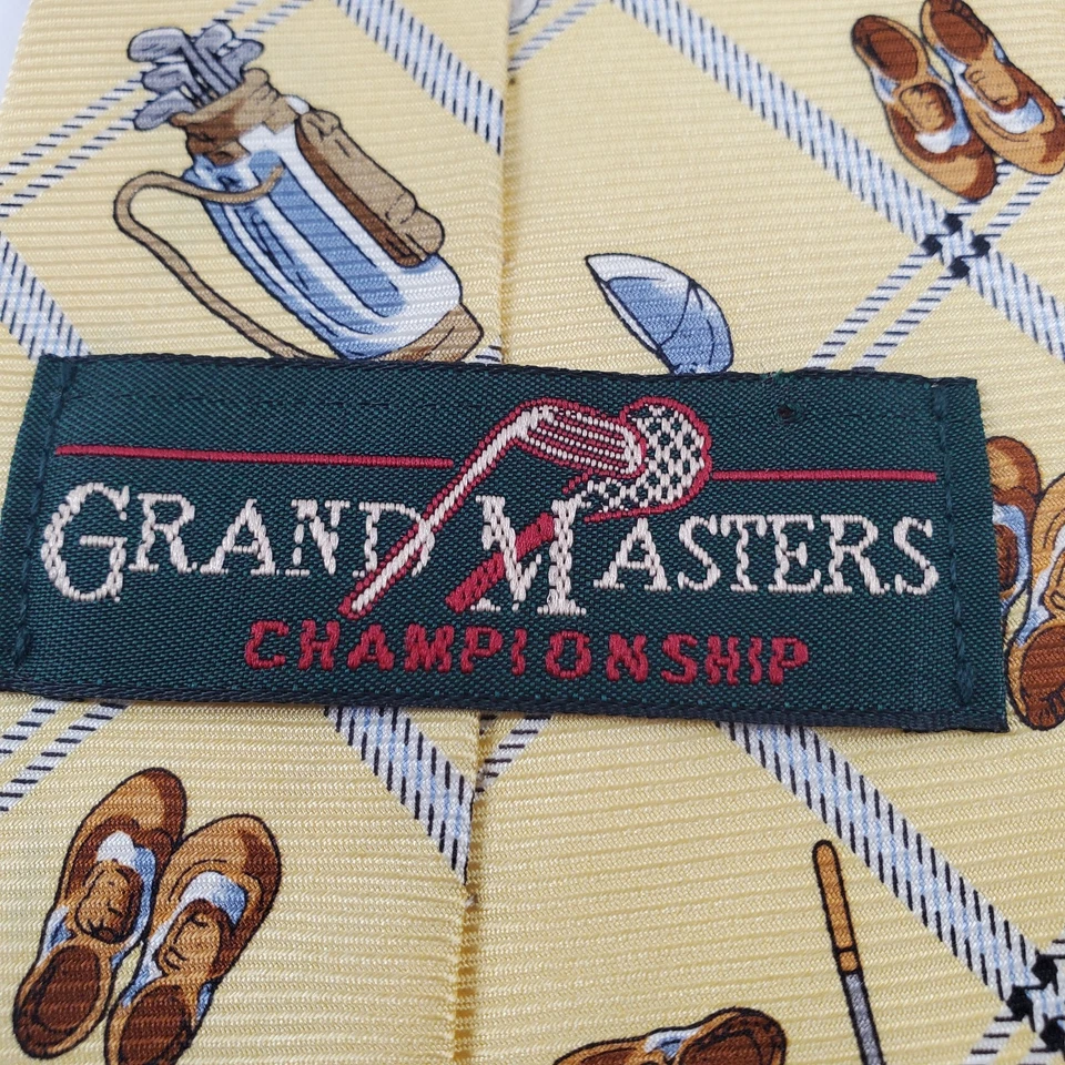 Gravata de pescoço masculina Grand Masters Championship 100% seda 4" 59" golfe vintage - Imagem 4 de 4