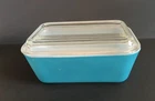 Vintage Pyrex Refrigerator Dish Blue 502-B with Clear Ribbed Lid