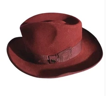 Vintage Richman Brothers Maroon Fedora Hat Wool Felt Leather Band SZ S