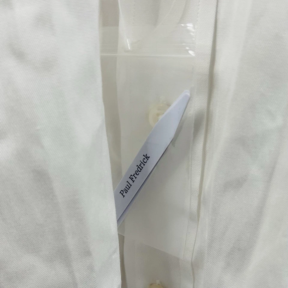 NWOT Paul Fredrick 18 36 Two Ply Pinpoint Oxford Dress Shirt White French Cuff - Image 3 of 4