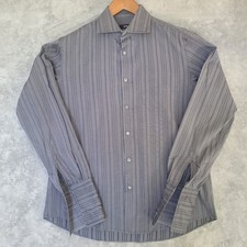 BOSS Hugo Boss Men  s Gray Striped Button Front Dress Shirt Size L Cotton