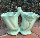 WELLER POTTERY SCENIC DOUBLE VASE WITH RAISED TREE....SUPER MINT! SIGNED!
