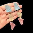 Huge Vintage Lucite Pink Blue Clear Dangle Earrings C61a