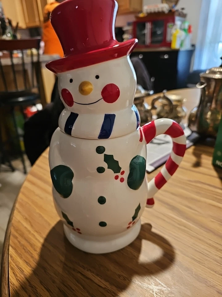 Temp-Tations Рождественский снеговик большой керамическая кружка шляпа крышка красная шляпа. - Изображение 2 из 4