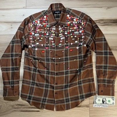Dsquared2 Flannel Jacket Embellished Jewels Brown Italy Size 50 Men