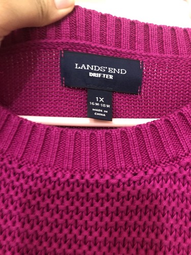 Lands End Drifter Cable Knit Crewneck Cotton Women’s Sweater Size XL Purple NWOT - Picture 2 of 4