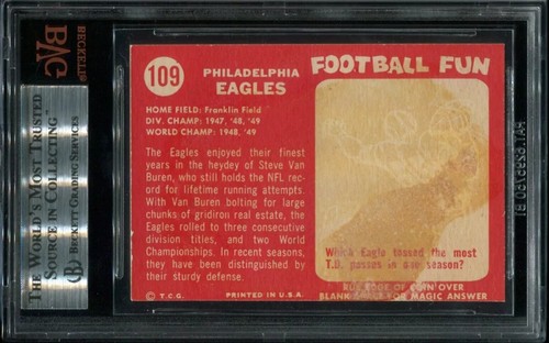 1958 Topps Football 109 Philadelphia Eagles Vault File Copy COA 1-2 BVG - Picture 2 of 3
