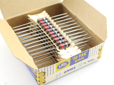 Qty 50 IRC 27 OHMS 10% 2 Watt Carbon Molded Wirewound Resistors Vintage 1953 USA
