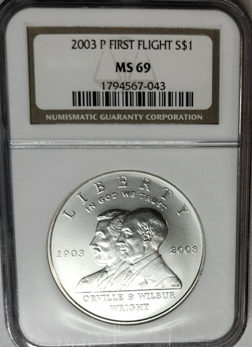 Gorgeous 2003-P First Flight Commemorative Silver Dollar NGC MS69