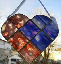 Stained Glass Heart Red Whit Blue  USA !