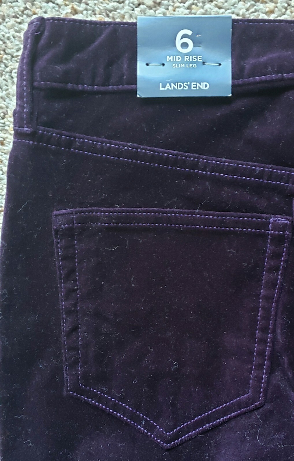 NWT Lands End Womens Plum Purple Velvet Mid Rise Slim Dress Pants Jeans Nwt lands end womens plum purple velvet mid rise slim dress pants jeans
