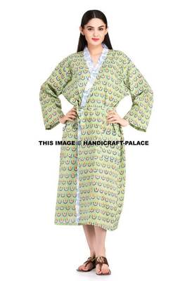 Women Knee Length Cotton Hand Block Print Housecoat Bathrobe Dressing Gown  India | eBay