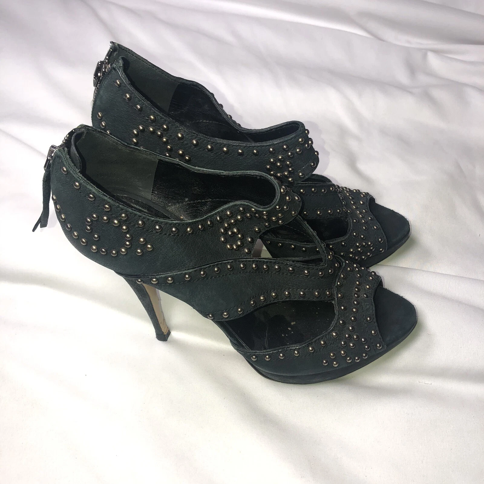 Sandali donna MIU MIU tacco misura 10 5 41 5 neri in pelle e borchie argento