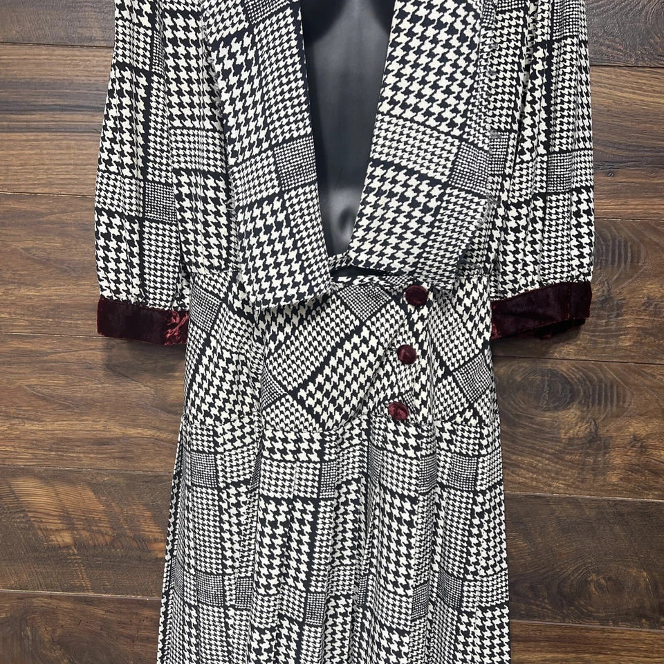 Vestido vintage Billy Jack 1970/1980 com botão na cintura caída 9/10 plissado Glen Check elegante - Imagem 3 de 4