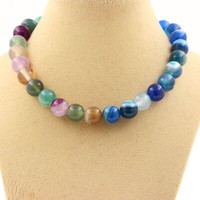 Mineralien Und Edelsteine. Halskette Perlen BäNder Agate Blau + Agate BäNder