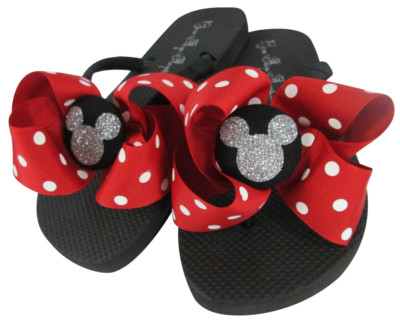 Bow Disney Bling Flip Flops Kids Women- FREE SHIPPING- Mouse