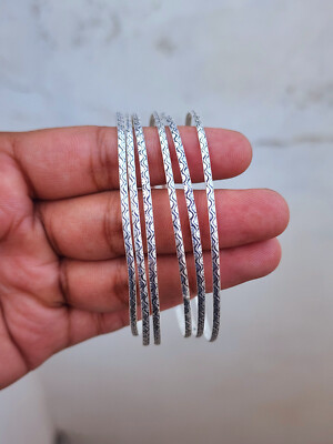 Thin Silver Bangles Set Of 6 Solid 925 Sterling Silver Anniversary