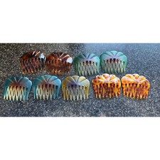 Vtg Lot of 9 1960's Hair Side Combs Multi Colored Teeth Pick Women's Shell Wavy
