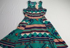 GB Boho Aztec Dress Womens Size XS Southwestern Sleevleess Green Zip Back