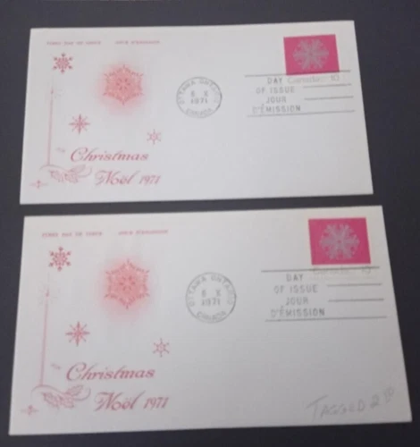 Canada 1971  10c Christmas Stamp Phosphor & non-phosphor  Two  First Day Covers