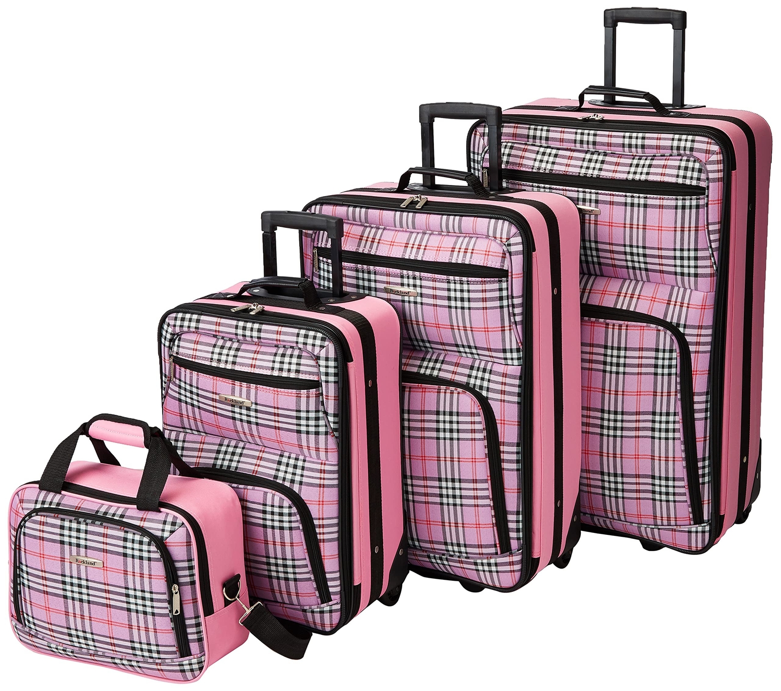 Rockland Fashion Pink Softside Upright Luggage Set with Telescoping Handles