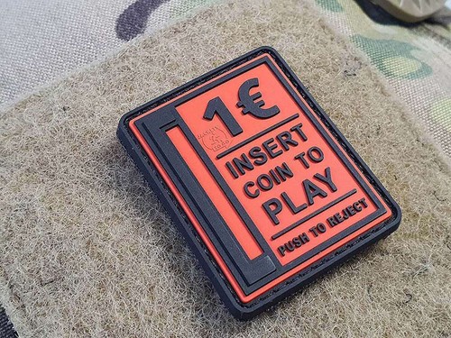 Insert Coin to Play Patch, black on fire-red, 3D Rubber Patch - Picture 5 of 6
